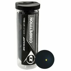 Discount 🔔 Dunlop Competition Squash Ball - 3 Ball Tube. Single Yellow Dot 😀